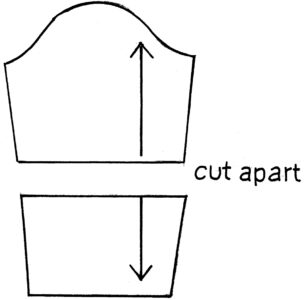 black and white illustration of a piece of fabric cut apart